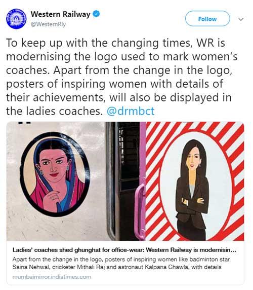 Mumbai Local Trains Change The Ladies Coach Logo From Woman In A Ghunghat To Woman In Power Suit