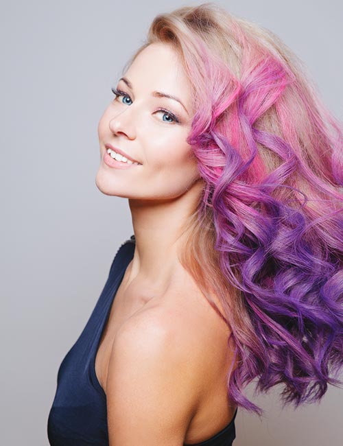 Blonde to purple ombre galaxy hair color