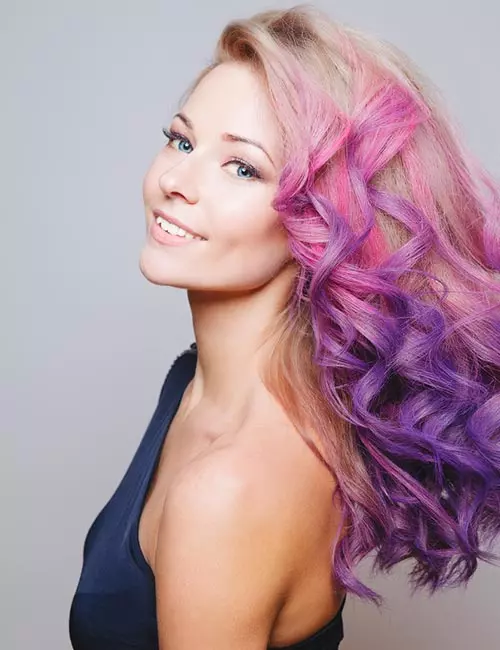 Blonde to purple ombre galaxy hair color