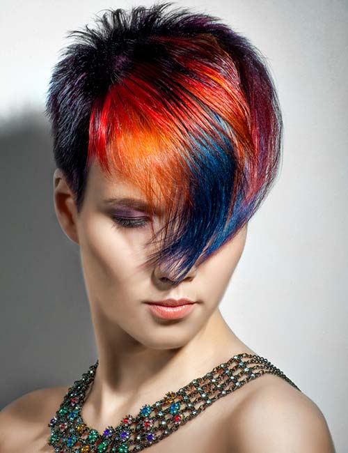 Colored bang galaxy hair color