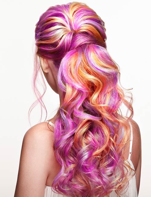 Pink and orange galaxy hair color