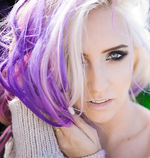 Bright purple hair highlights