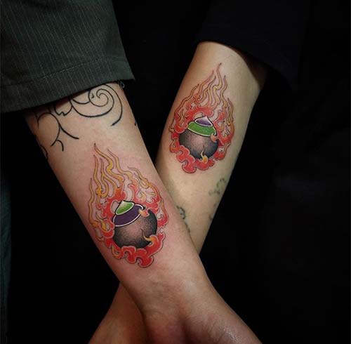 Matching Chinese tattoos for mother and daughter