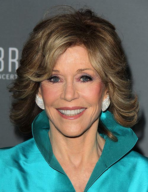 Jane Fonda showing off her grown out layers hairstyle