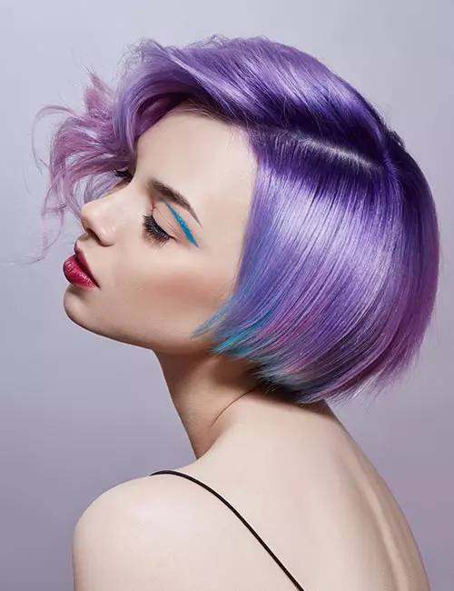 Light purple hair with blue highlights