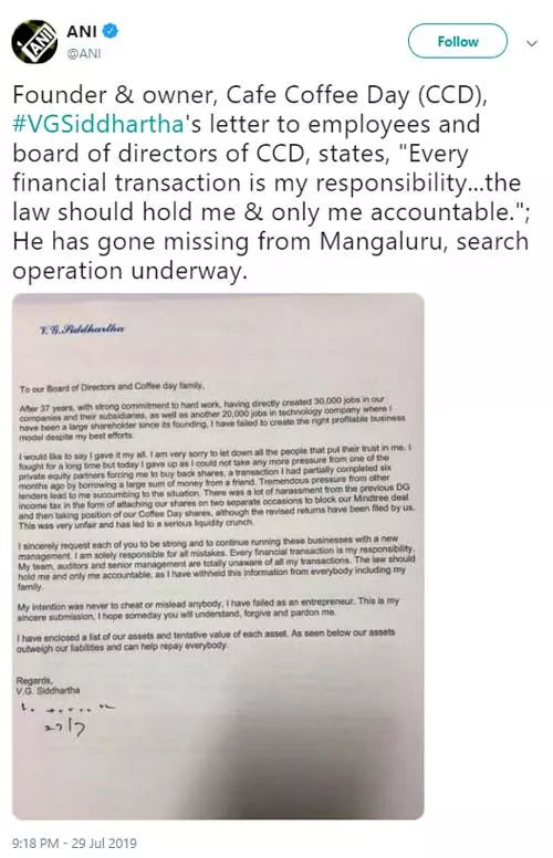 Siddharthas Letter To His CCD Family