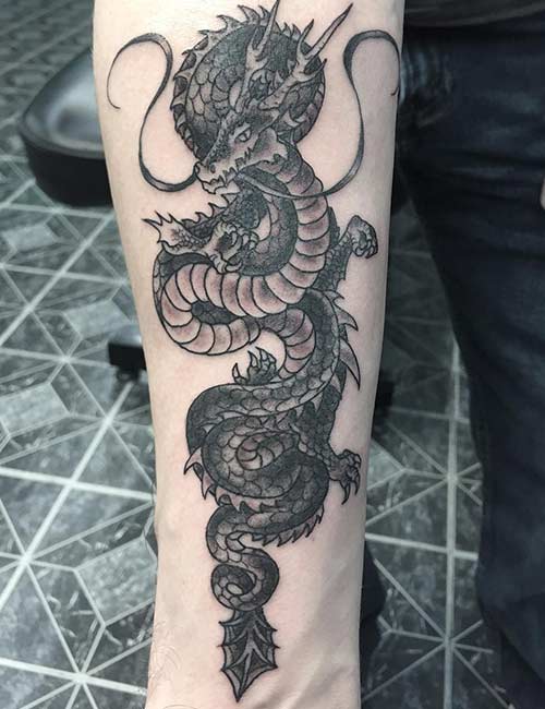 Japanese dragon tattoo design on the forearm