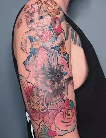 Japanese cat tattoo design