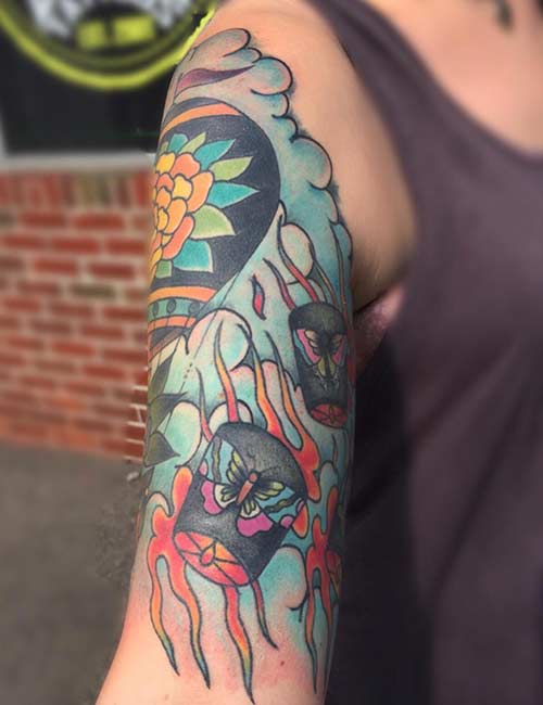 First reddit post tribal cover up tattoo Japanese koi fish half sleeve  done by Erin Hosfield Kyklops Pittsburgh  rtattoos