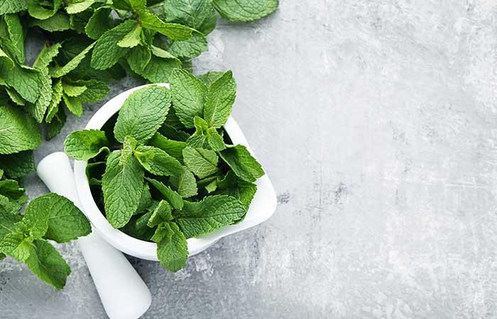 Homemade fever with mint leaves