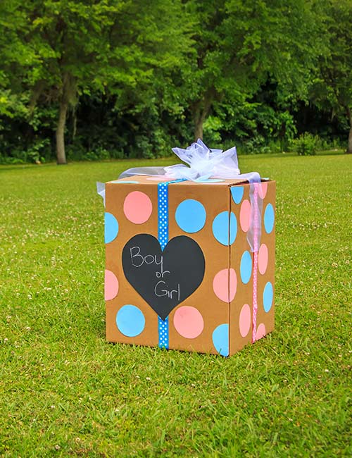 Unbox the box for gender reveal idea