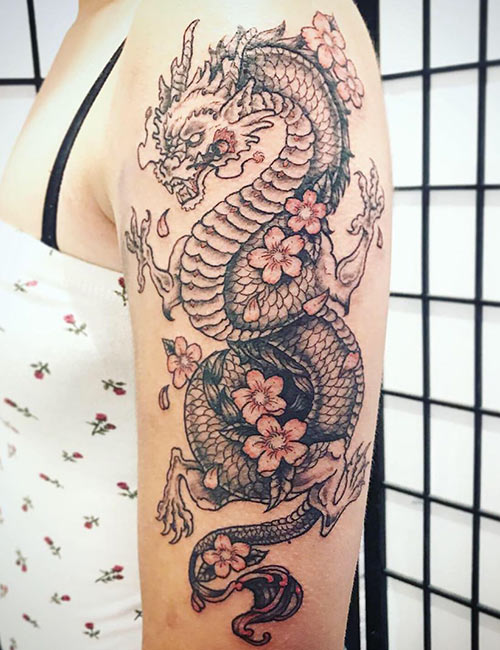 Japanese dragon tattoo design on arm