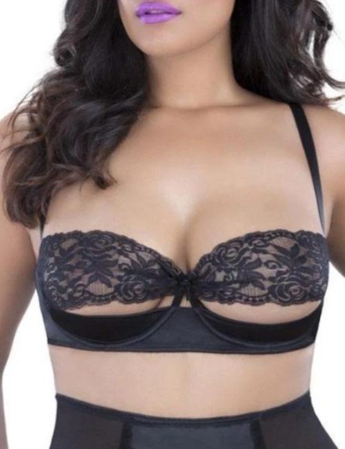 Oh La La Cheri Plus Size Raquel Satin & Lace Shelf Bra