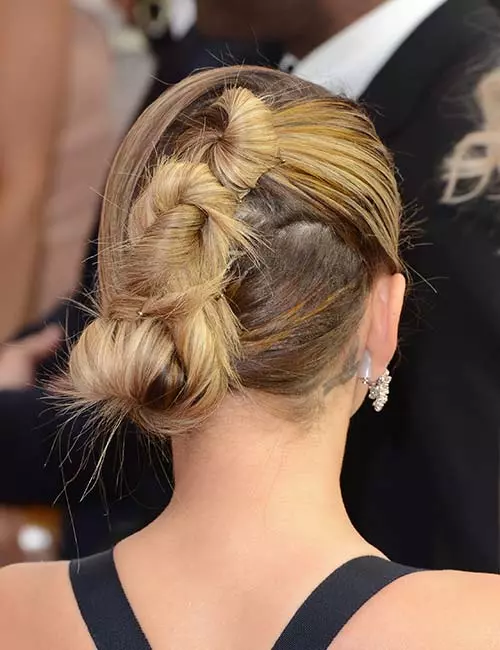Slanted tri knotted bun hairstyle