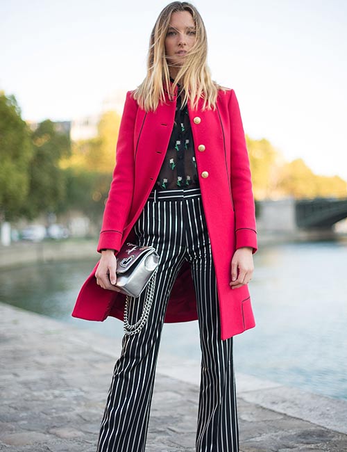 Striped Pants With Trench Coat