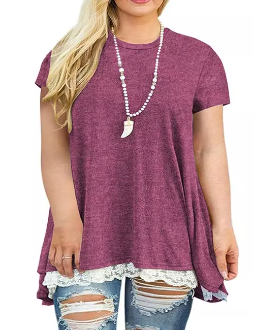 VISLILY Women’s Lace Short Sleeve A-Line Plus Size Blouse Shirt