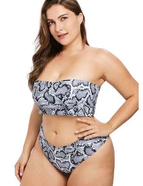 Yii Ouneey Women Plus-Size Two-Piece Snake Print Bikini