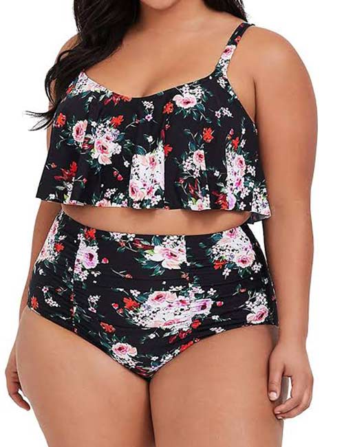 Yskkt Women's Plus-Size High Waisted Floral Bikini