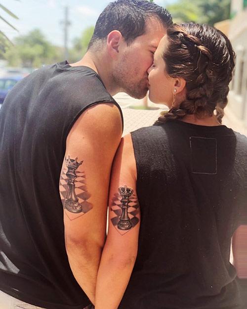 king and queen chess tattoos for couples