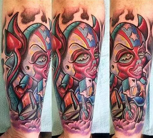Colorful evil tattoo design