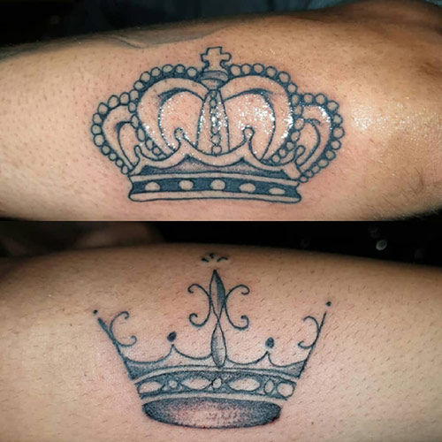 Crowns for king and queen tattoos on sidearm
