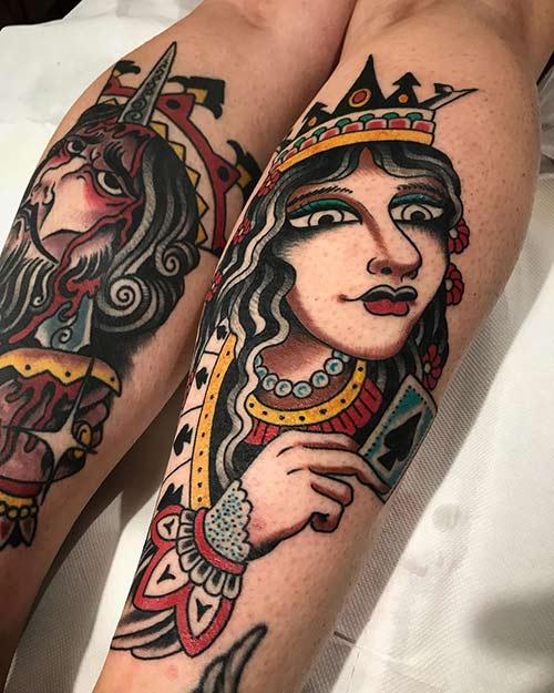 King and queen tattoos on forearms
