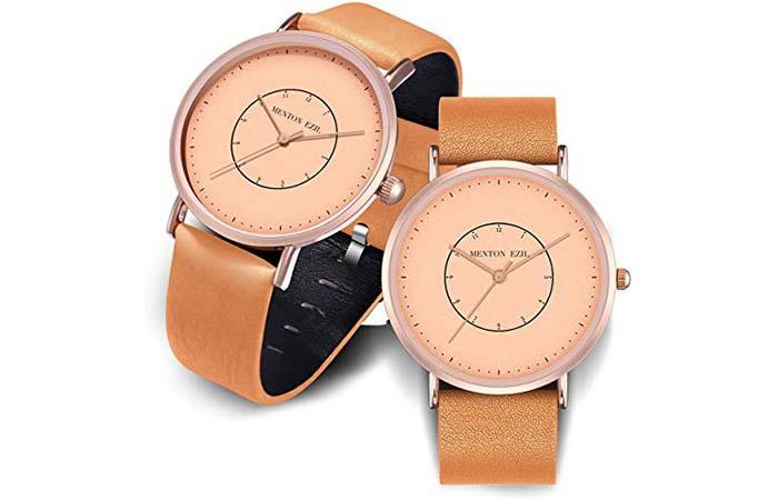 Konxido Couple Three-Hand Tan Leather Watches