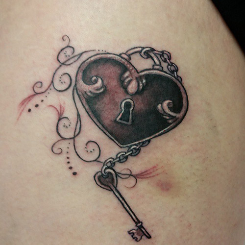 Love heart lock and key tattoo design