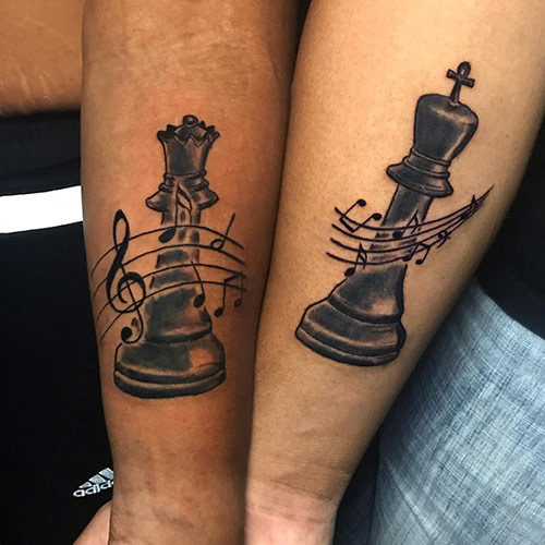 Chess icons with musical notes for king and queen tattoos