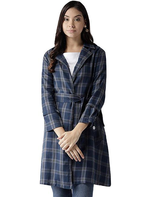 STYLE QUOTIENT by NOI Navy Blue Longline Trench Coat