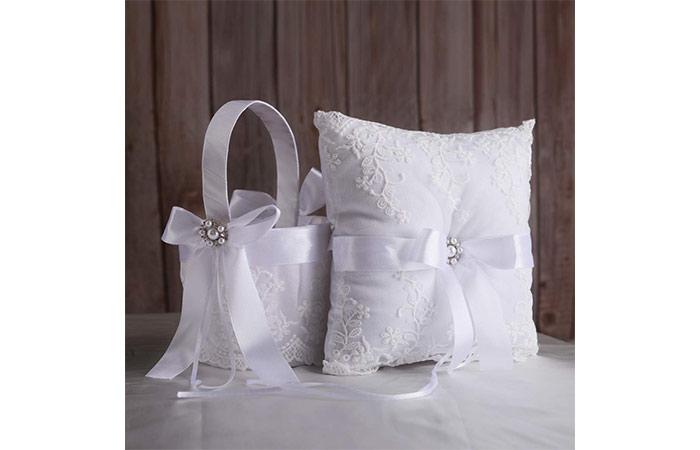 TRUE LOVE GIFT Ring Bearer Pillow And Wedding Flower Girl Basket Set