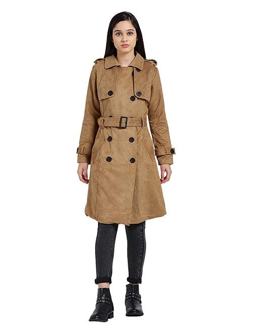 Zink London Brown Solid Suede Trench Coat