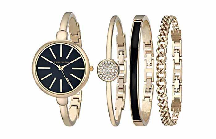 Anne Klein Women's Bangle Watch and Swarovski Crystal Bracelet Set