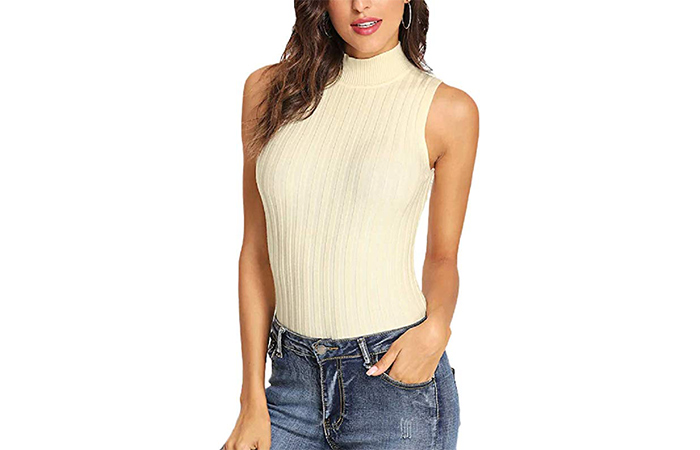 Nicetage Women's Sleeveless Virgin Killer Sweater