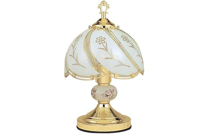 Ore International K313 White Glass Floral Touch Lamp