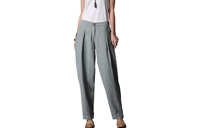 Women's Casual Linen Tapered Pants With Pockets