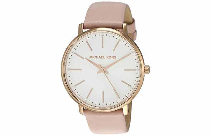 Women's Stainless Steel Quartz Watch with Leather Calfskin Strap