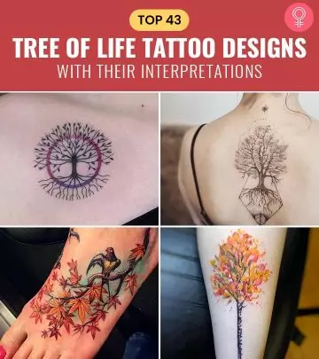 Dead tree tattoo on the upper arm of a woman