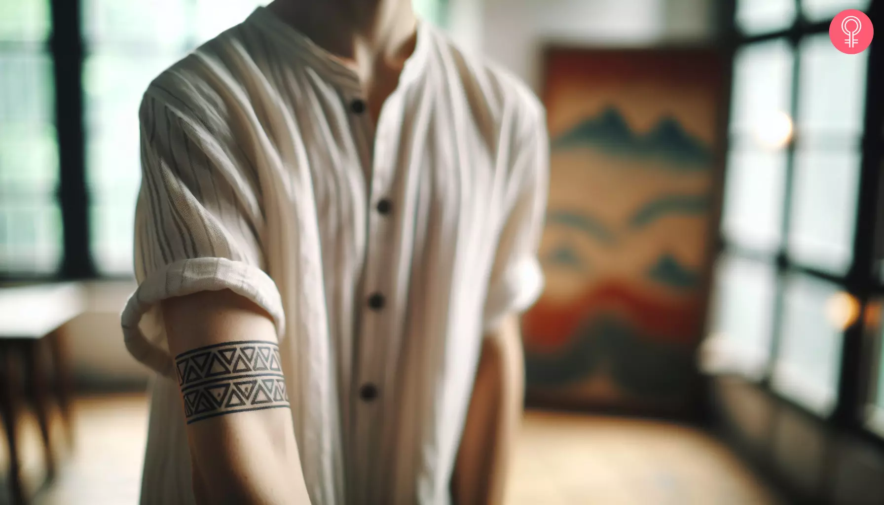 A man with a triangle band tattoo on his arm