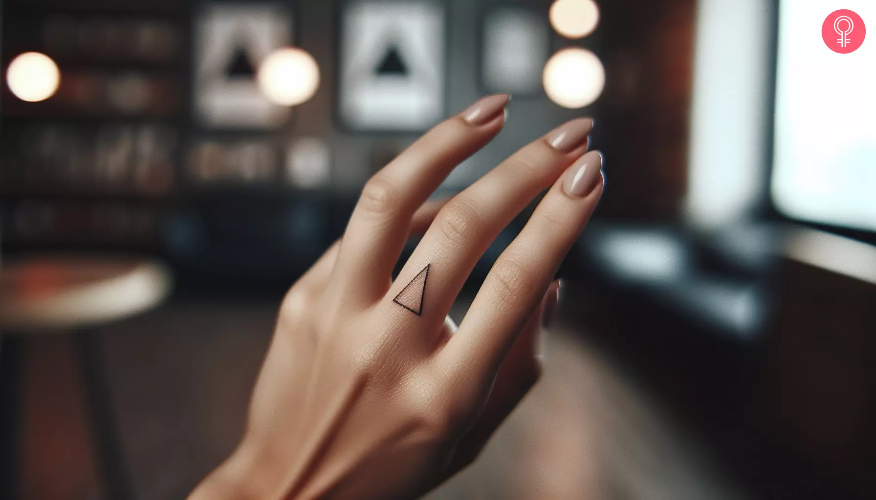 A woman with a triangle tattoo on her finger