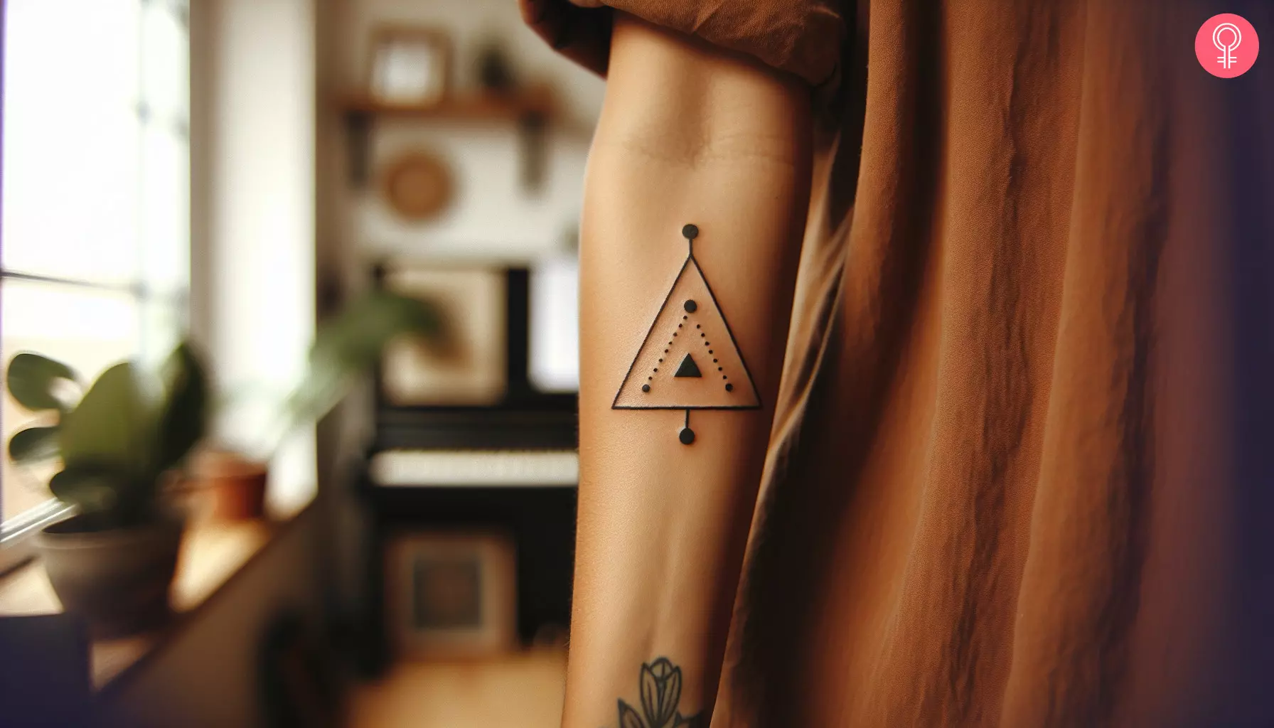 A woman with a triangle tattoo on her forearm