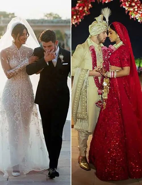 Christian wedding and a Sabyasachi red lehenga for the Hindu ceremony