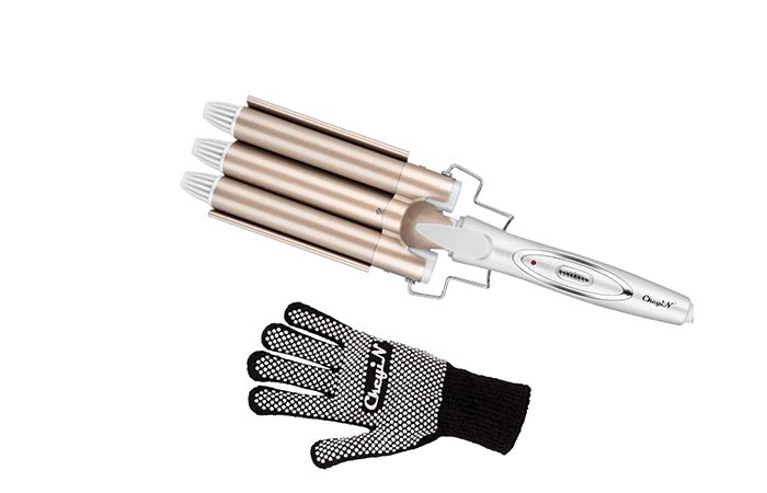 CkeyiN 3 Barrel Curling Iron Wand With 1 Heat Resistant Glove