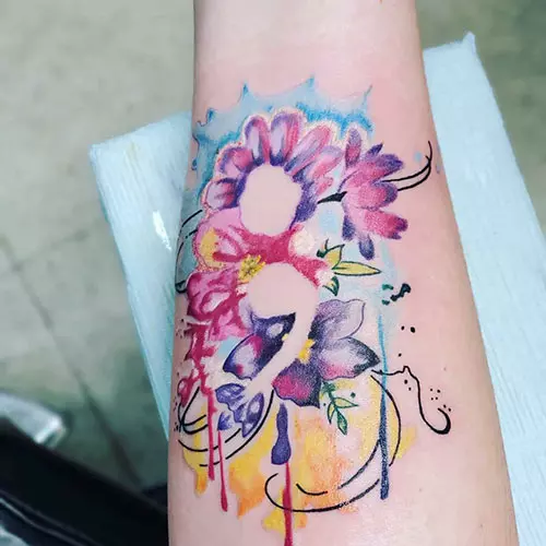Floral watercolor semicolon tattoo design