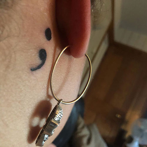 Semicolon Tattoo Behind The Ear