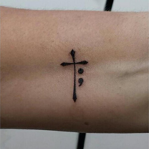 Semicolon tattoo design with cross