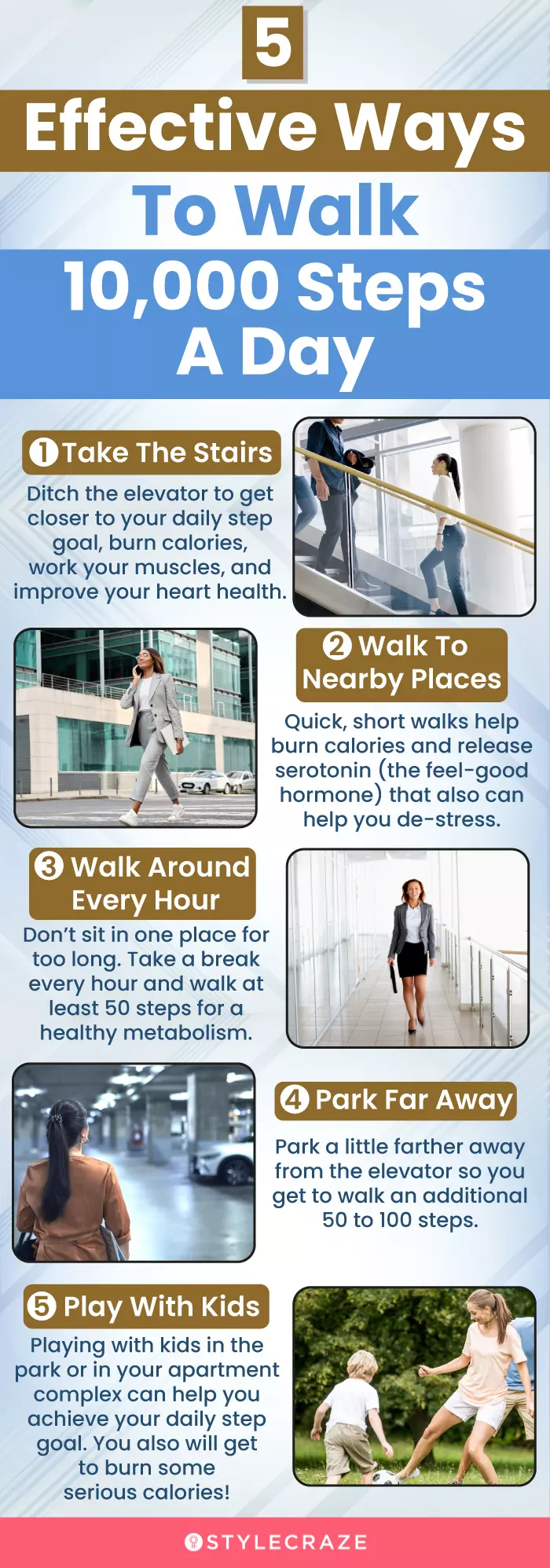 5 effective ways to walk 10,000 steps a day (infographic)