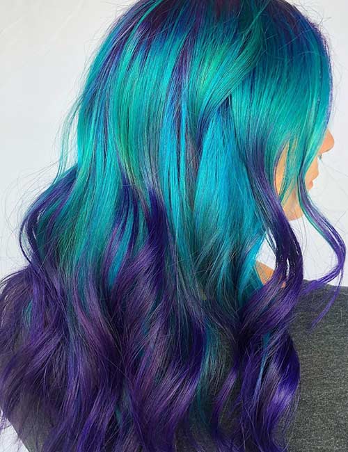 Idées de cheveux bleus et violets aigue-marine et améthyste