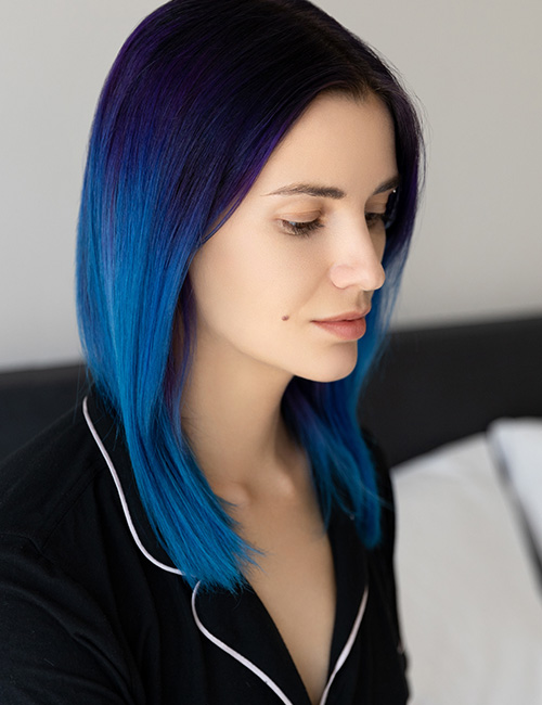Cool-toned phoenix blend blue and purple hair ideas