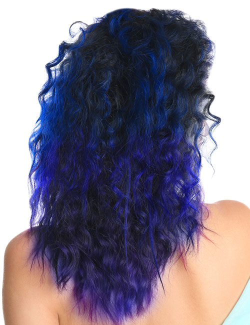 Glossy bright plue and deep purple hair idea